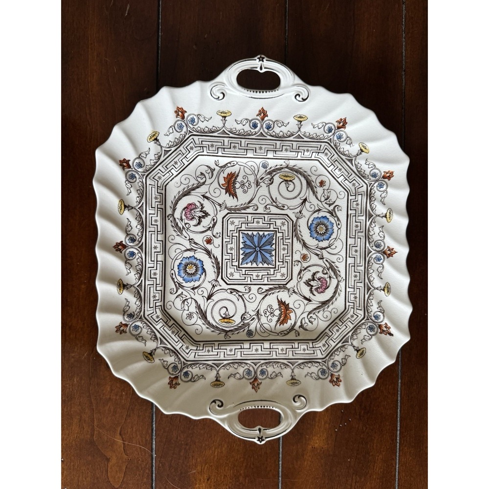 Rare Spode Florence Square Handled Cake Plate English Floral Chintz 11 x 9.5 VTG